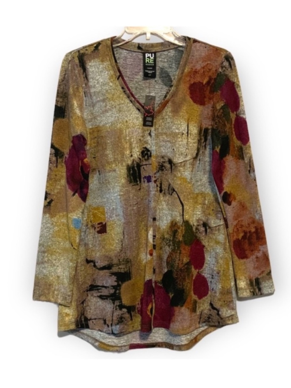 Pure Essence Urbanology NWT Floral V-Neck Soft Tunic Top Small S